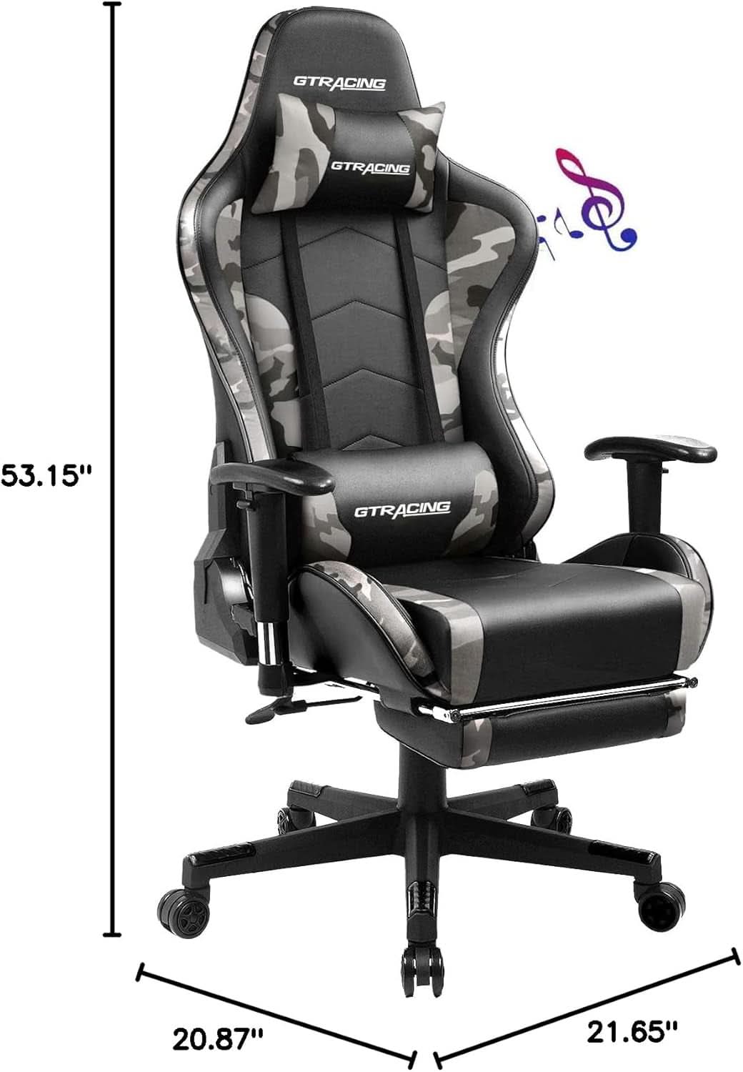 Music Junkie Ergonomic Gaming Chair with Bluetooth Speakers & Footrest