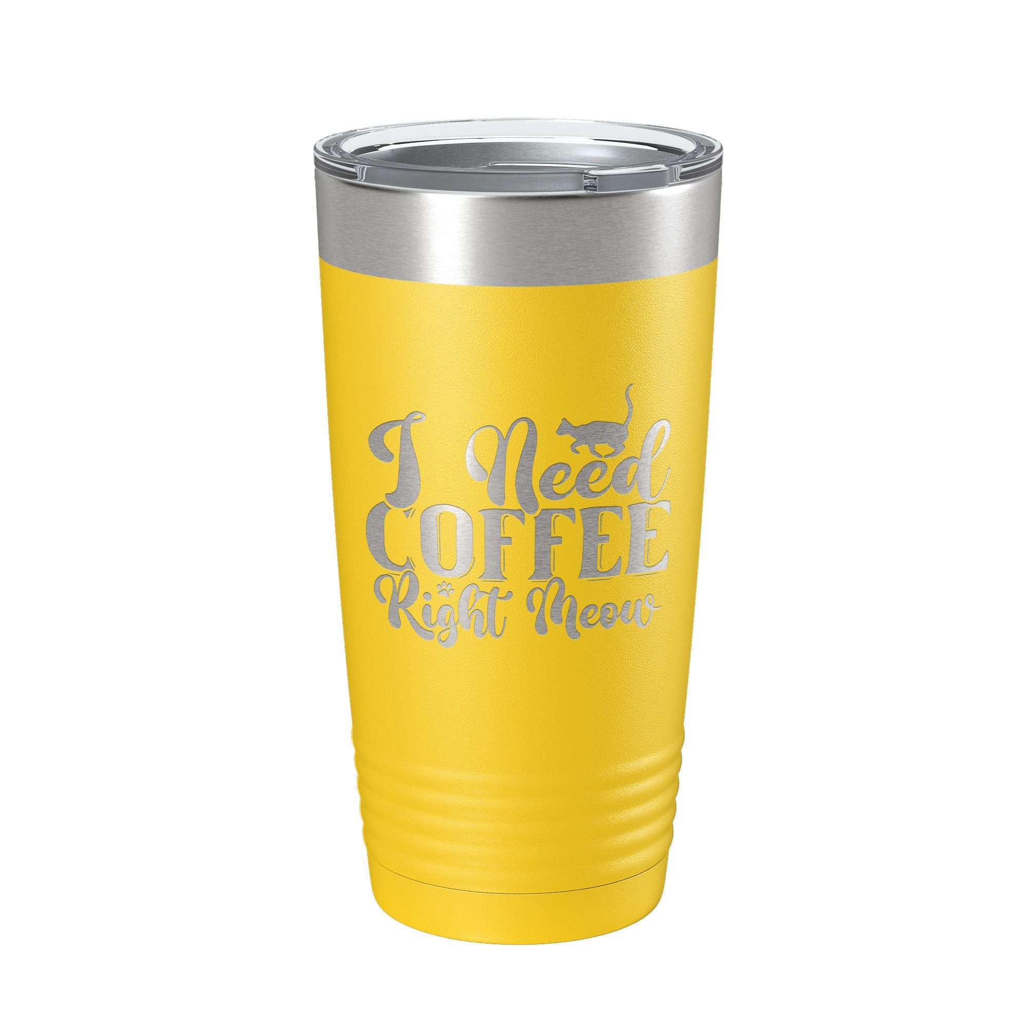 I Need Coffee Right Meow Tumbler Travel Mug Funny Cat Lover Gift Insulated Laser Engraved Coffee Cup 20 oz
