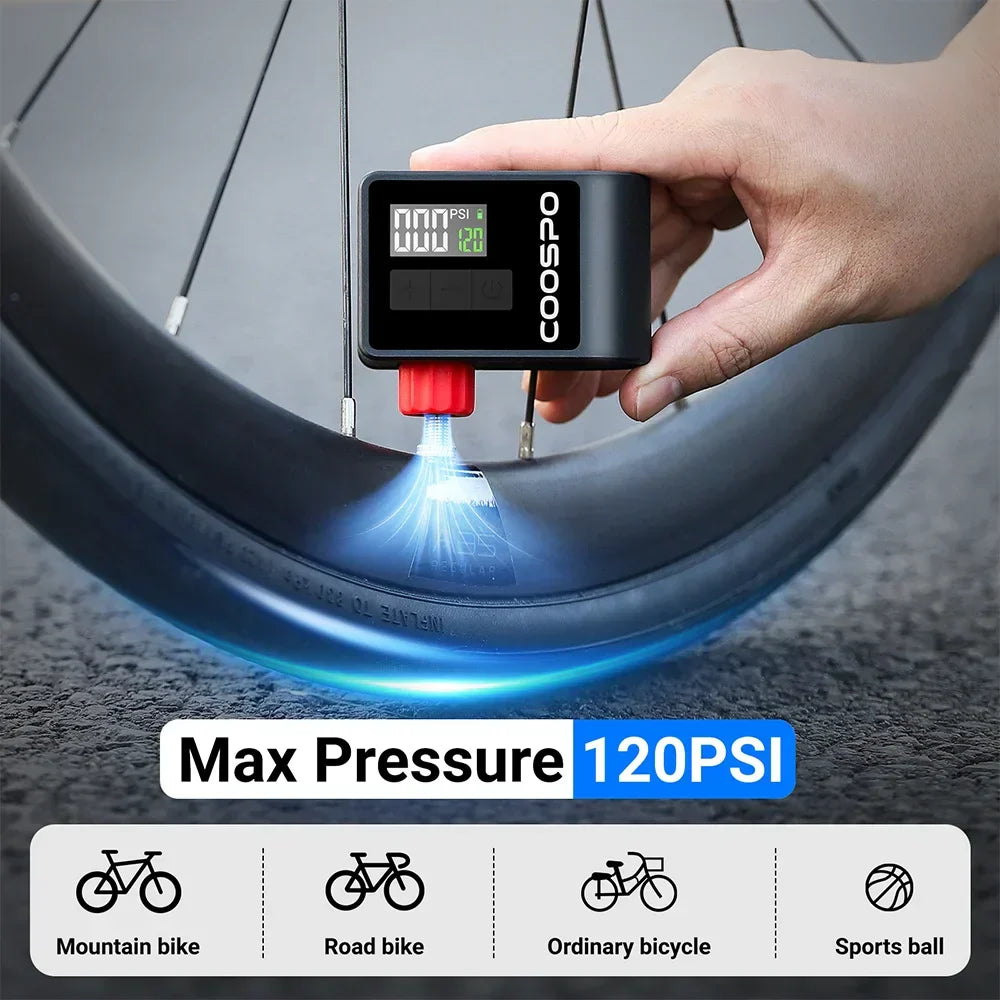 Mini Electric Air Pump Portable Digital Tire Inflator 120PSI Black