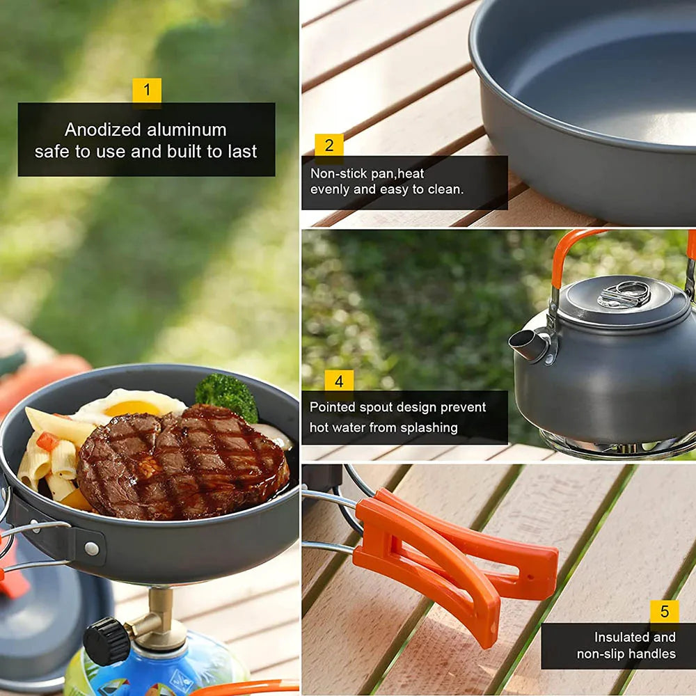 “Adventure Junkie Aluminum Camping Cookware Set.