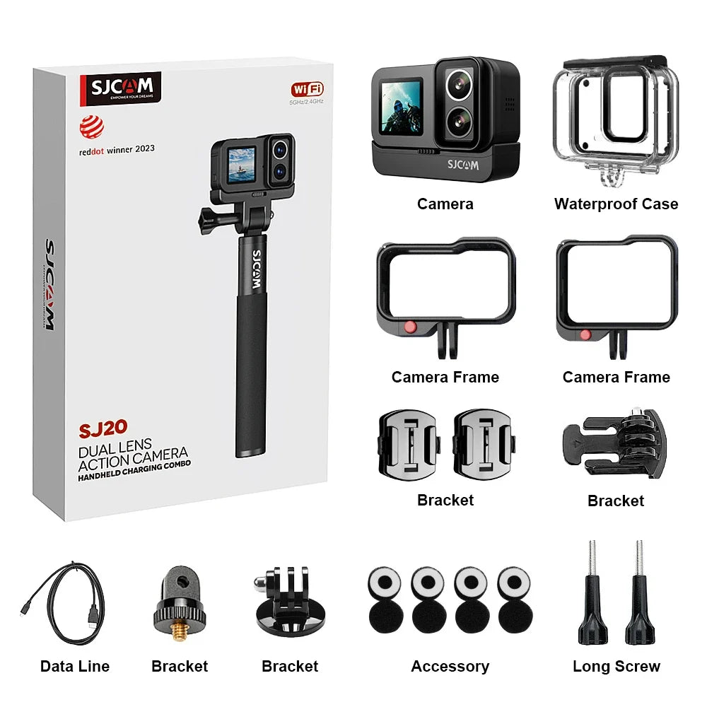 NNEOBA 4K Dual-Lens Action Camera Power Stick Included Black