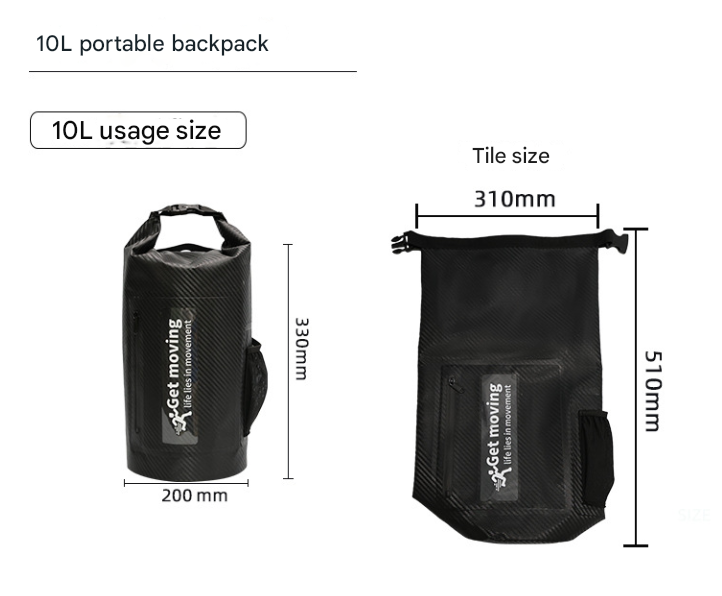 NNEDSZ Black 10L Multifunctional Waterproof Dry Bag Backpack - Roll-Top Outdoor Bag for Water Sports and Travel