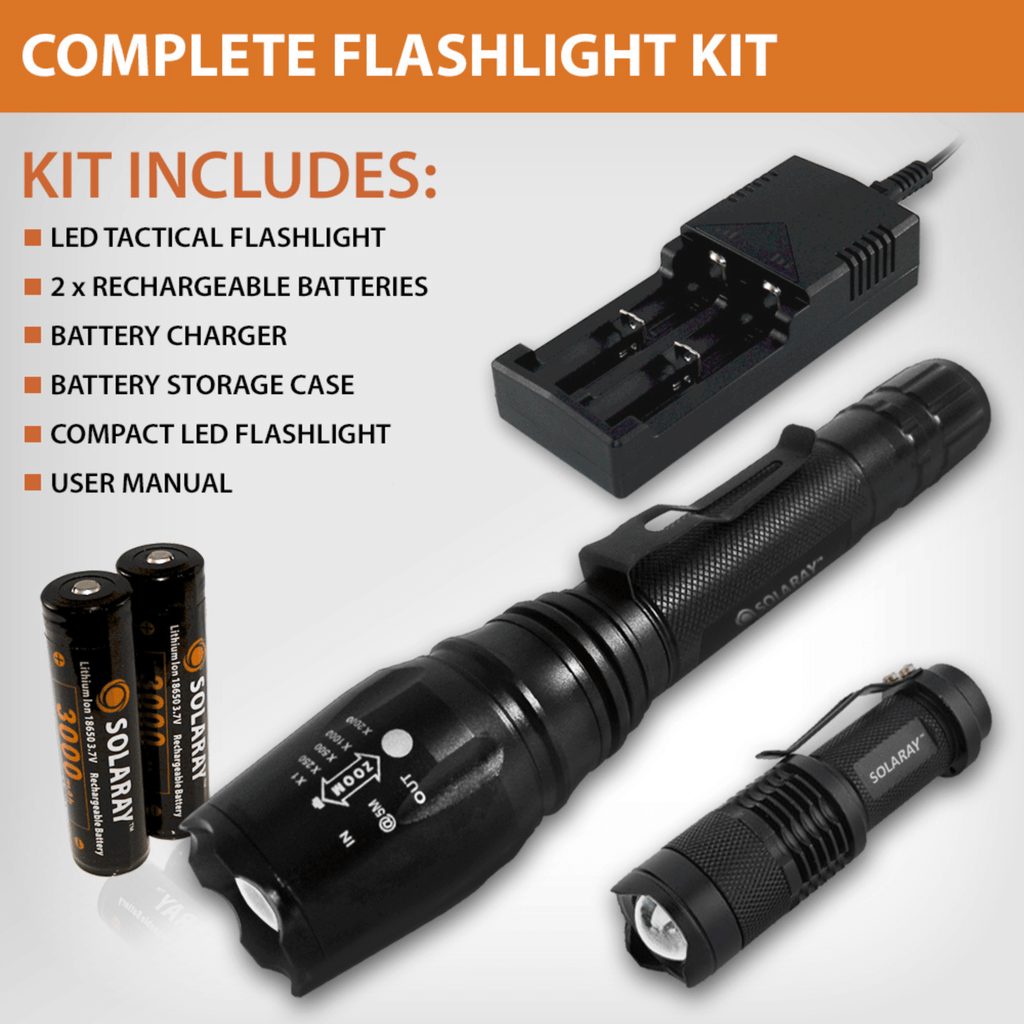 Adventure Junkie Solaray ZX-1XL 18650 LED Tactical Flashlight Kit