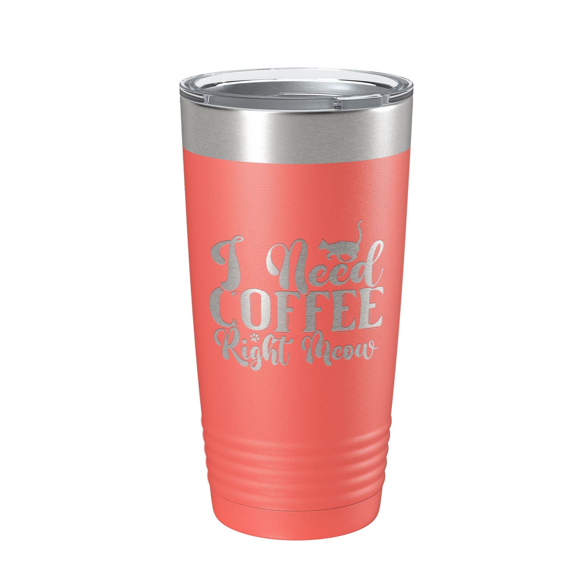 I Need Coffee Right Meow Tumbler Travel Mug Funny Cat Lover Gift Insulated Laser Engraved Coffee Cup 20 oz