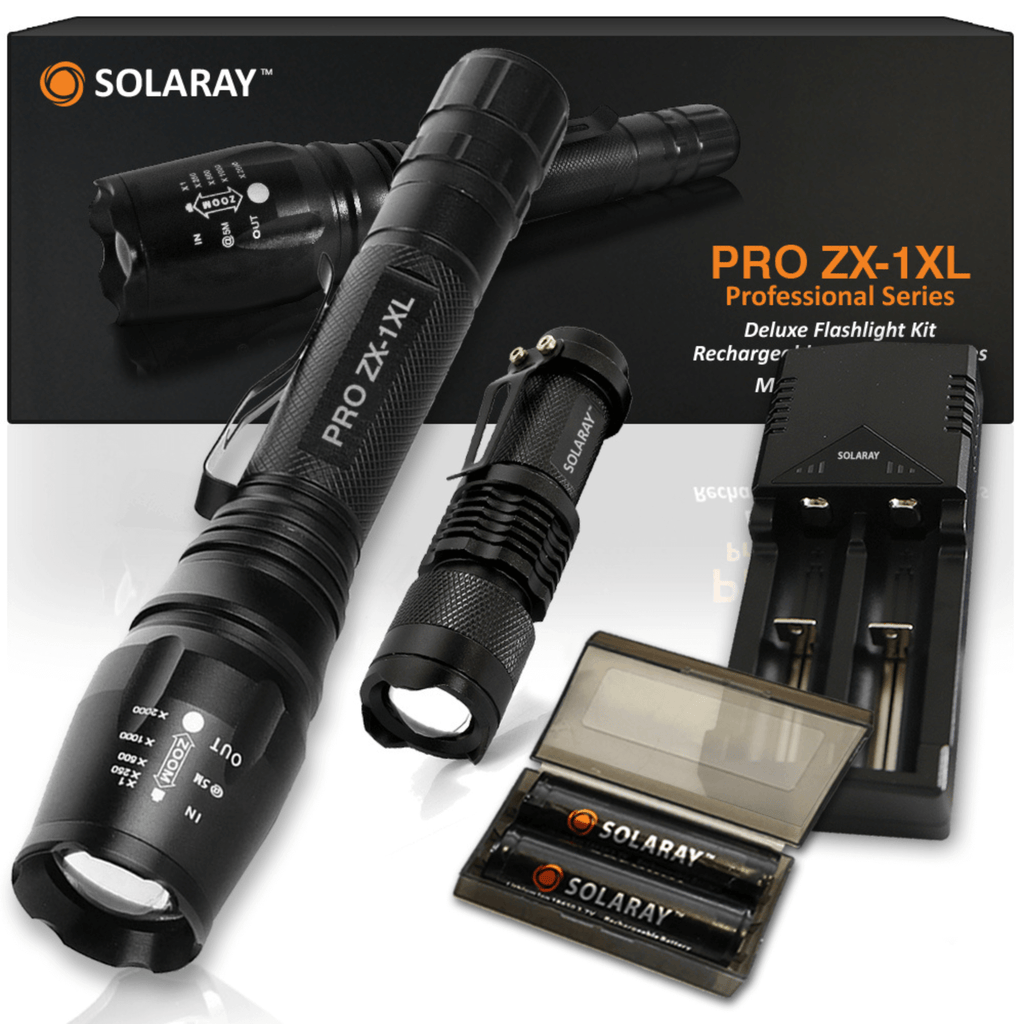 Adventure Junkie Solaray ZX-1XL 18650 LED Tactical Flashlight Kit