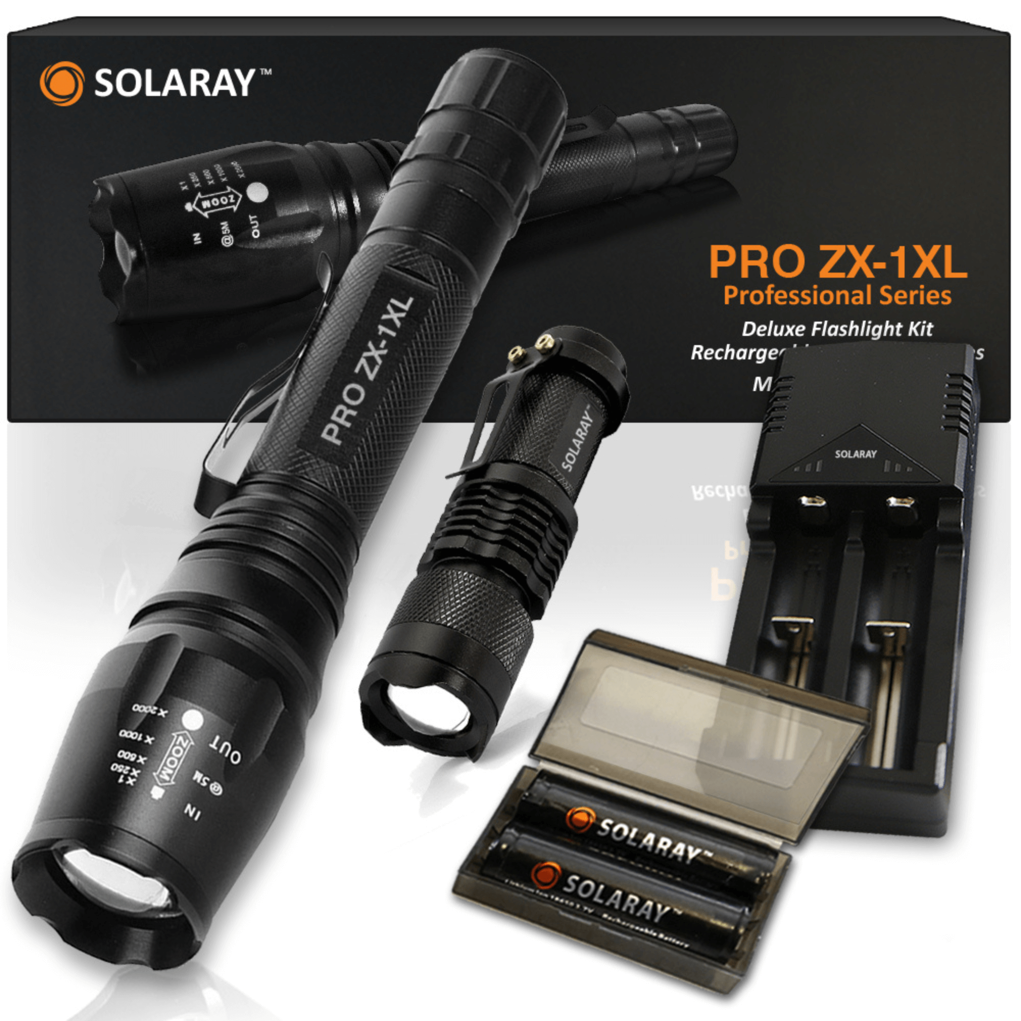 Adventure Junkie Solaray ZX-1XL 18650 LED Tactical Flashlight Kit